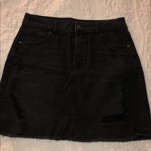 Black Distressed Denim Skirt